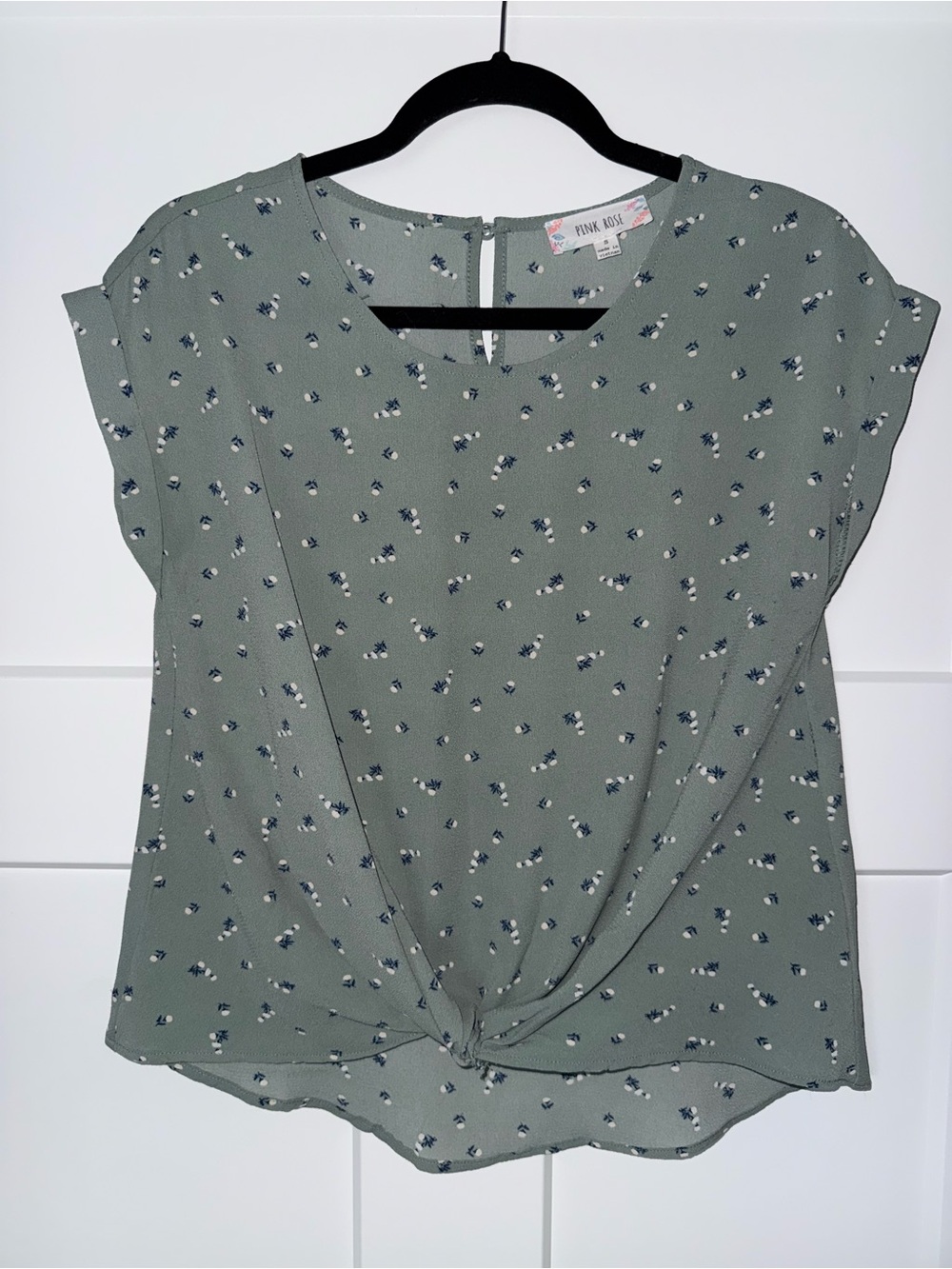 Sage Green Floral Knot Front Cap Sleeve Top